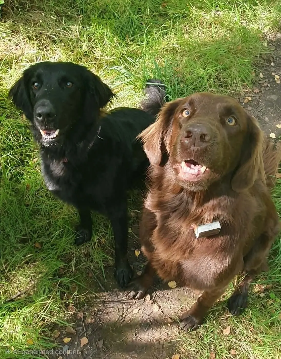 Two relaxed, smiling dogs after a walk with Muttley Crew